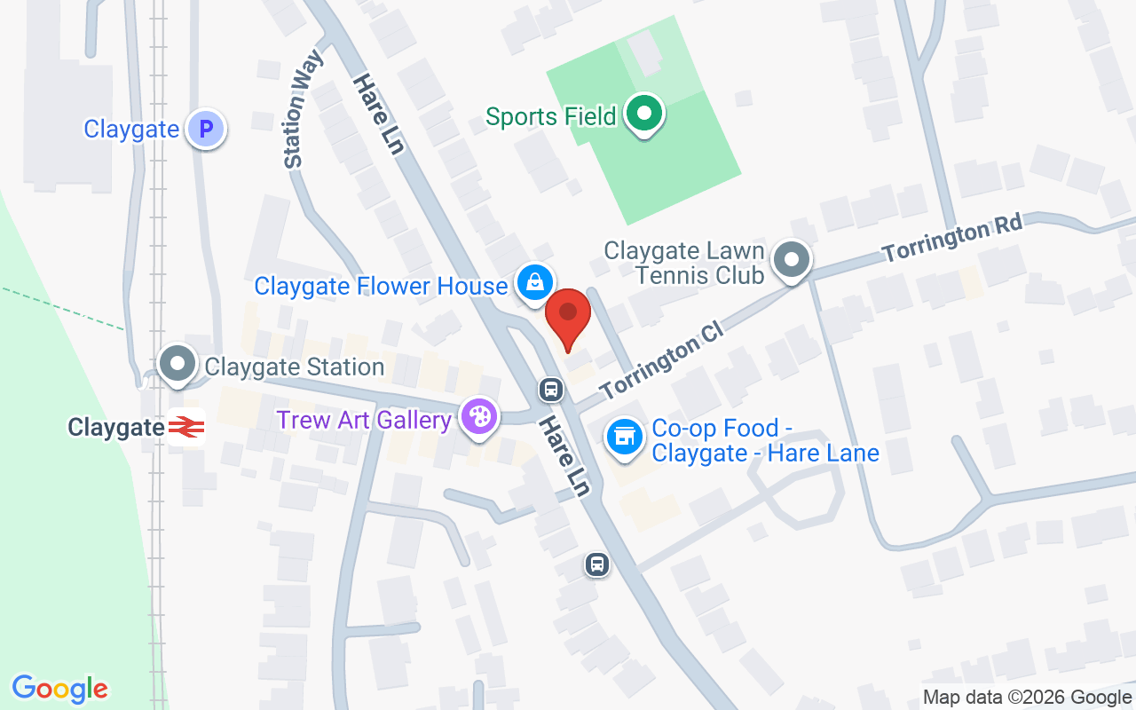 Map showing the location of Academy Salons – Claygate