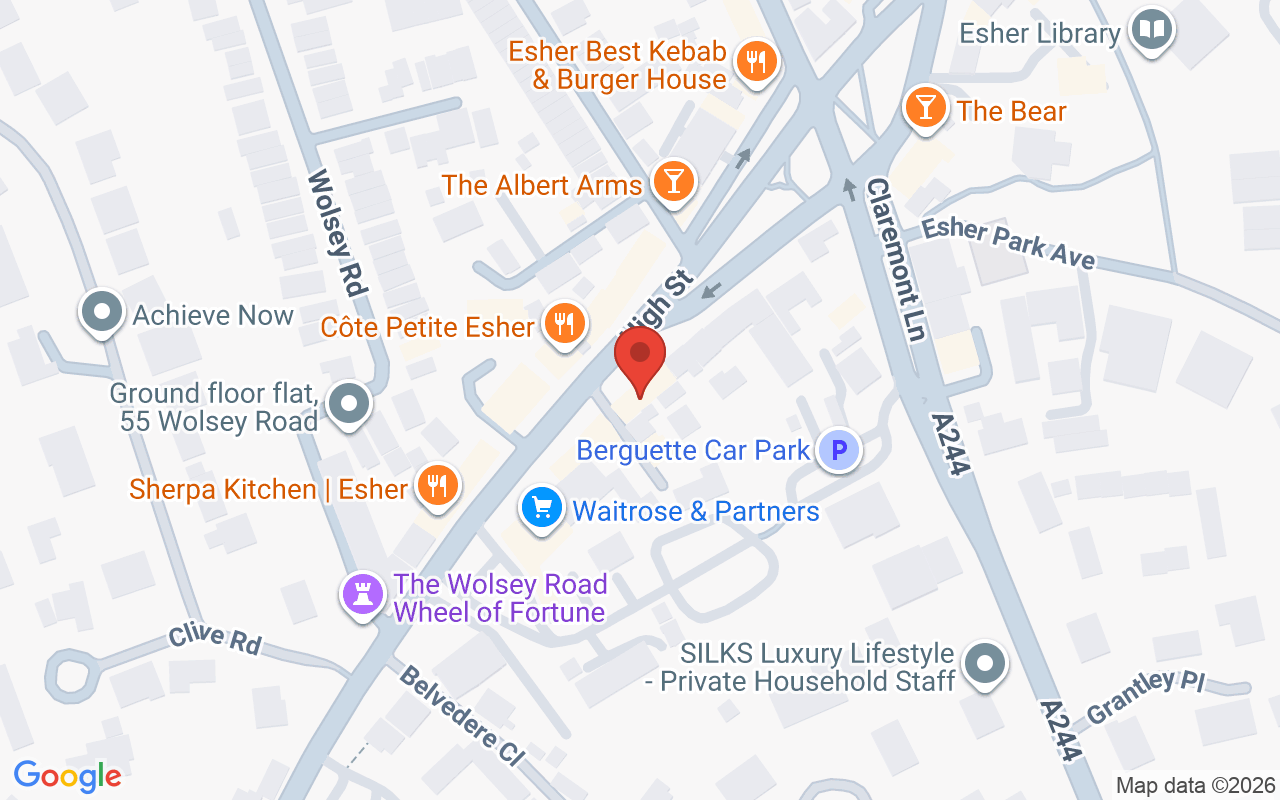 Map showing the location of Academy Salons – Esher