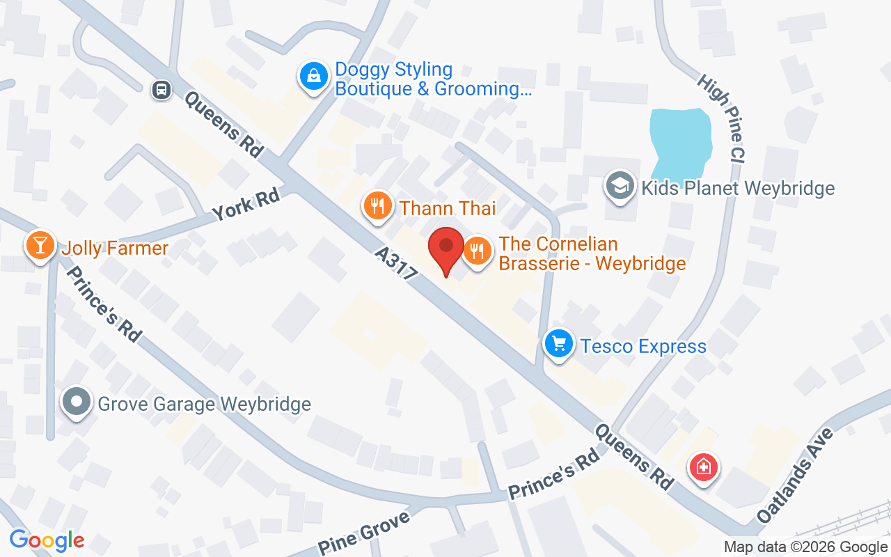 Map showing the location of Academy Salons – Weybridge
