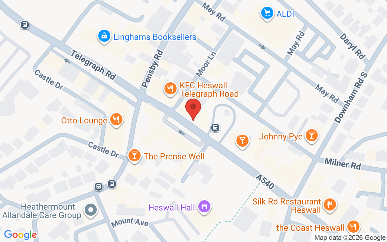 Map showing the location of ahead for him & her – Heswall