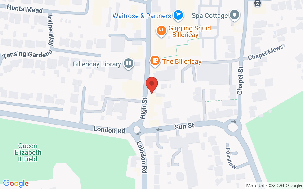 Map showing the location of Andrew John hairdressing Billericay Essex