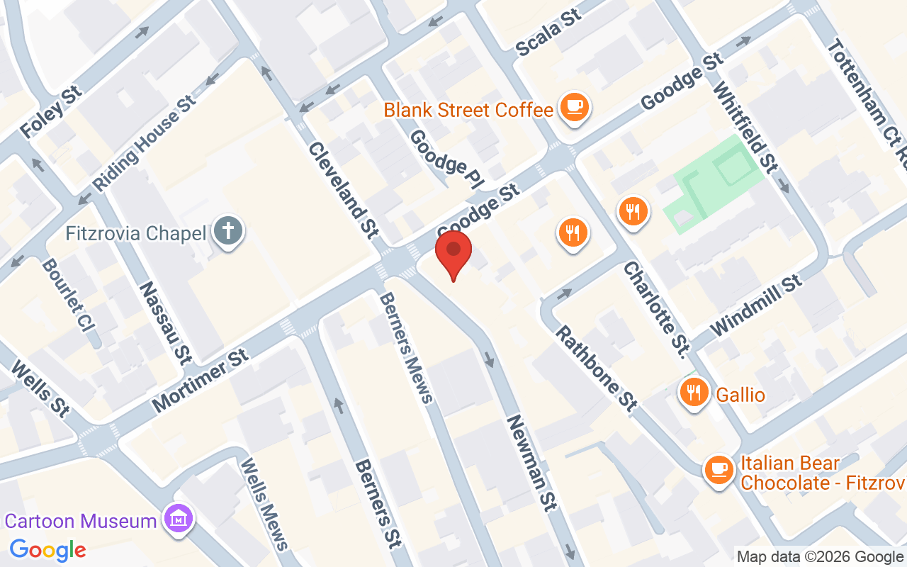 Map showing the location of Atherton Cox Hair Salon – Fitzrovia Salon