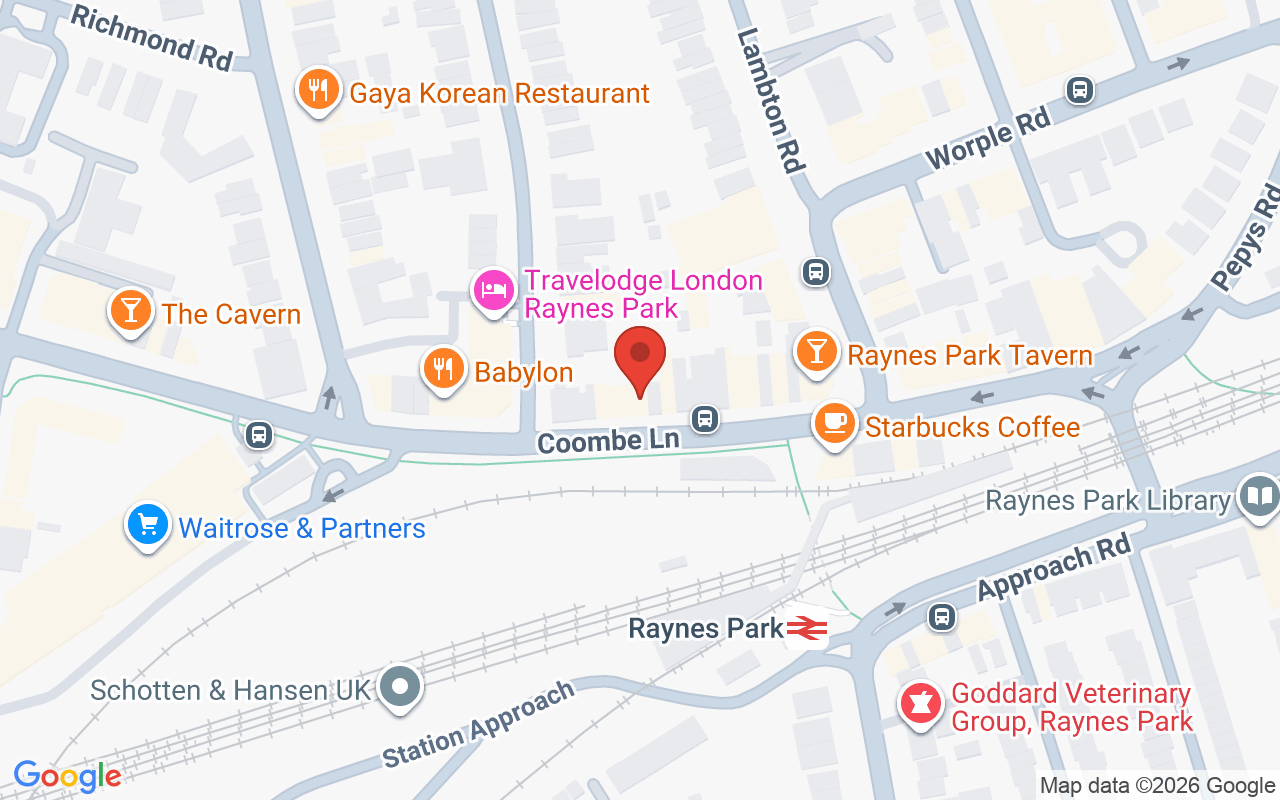 Map showing the location of Bellissima Beauty Salon – Raynes Park
