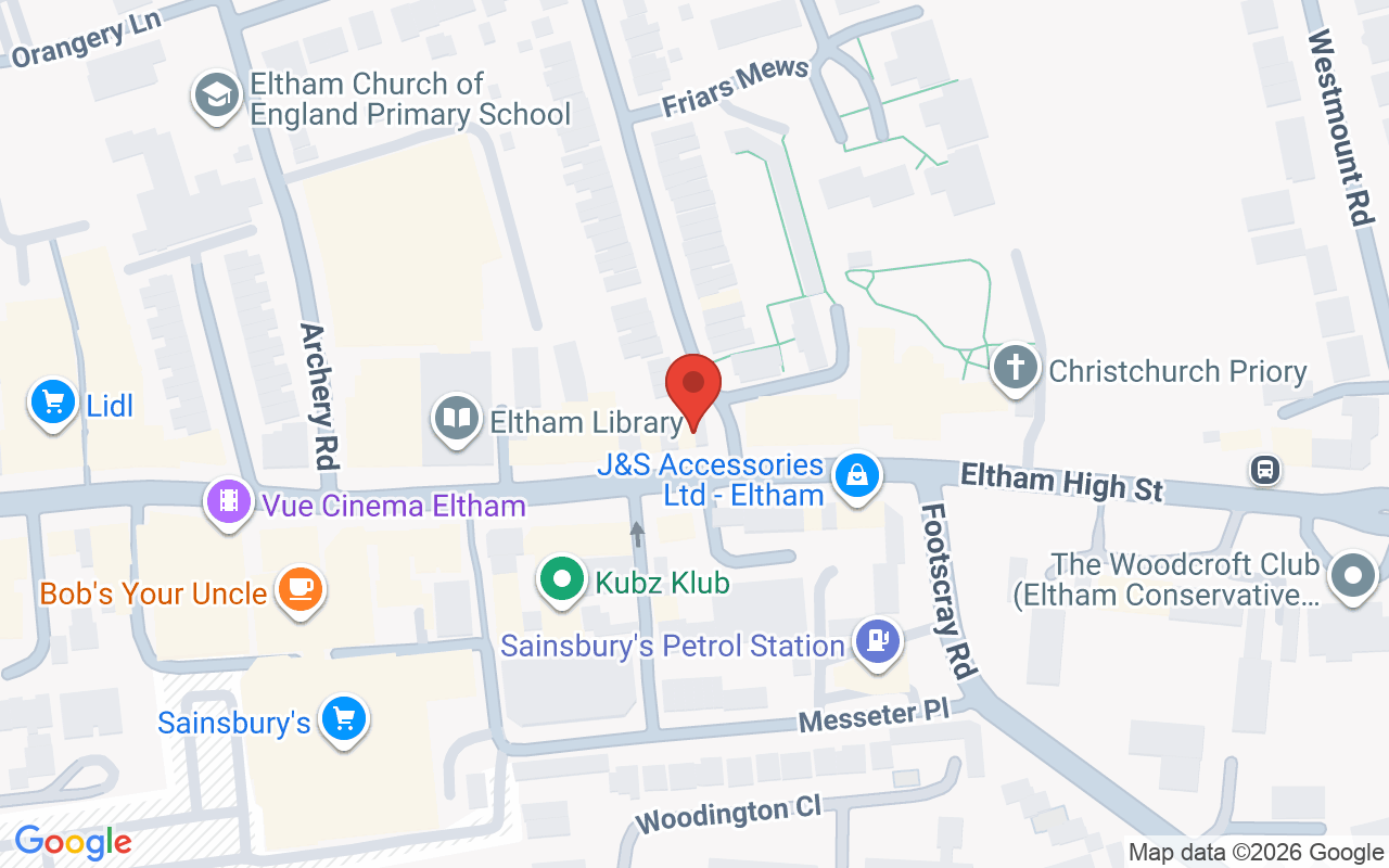 Map showing the location of Beyond the fringe – Eltham