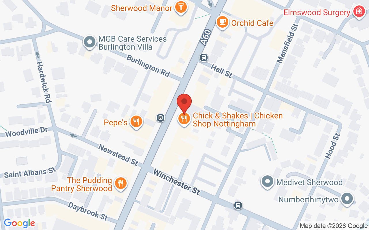 Map showing the location of Bliss Hairdressing, Nottingham