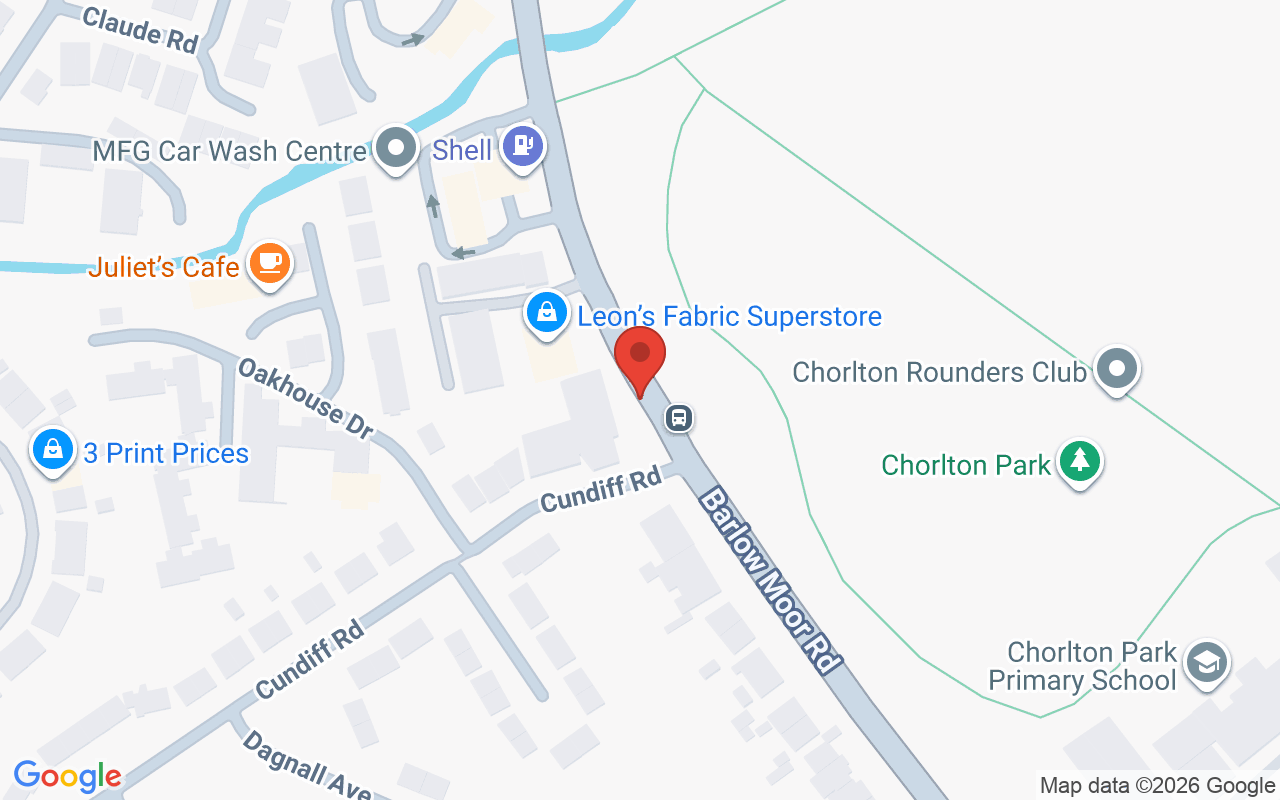 Map showing the location of Blueberry Bangs – Chorlton, Manchester