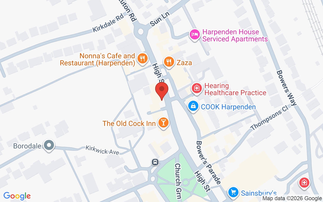 Map showing the location of Browns Hairdressing, Harpenden