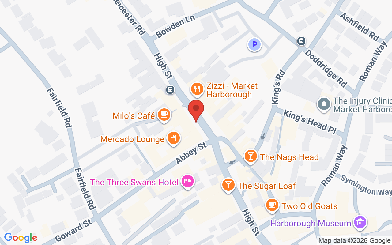Map showing the location of Browns Hairdressing, Market Harborough