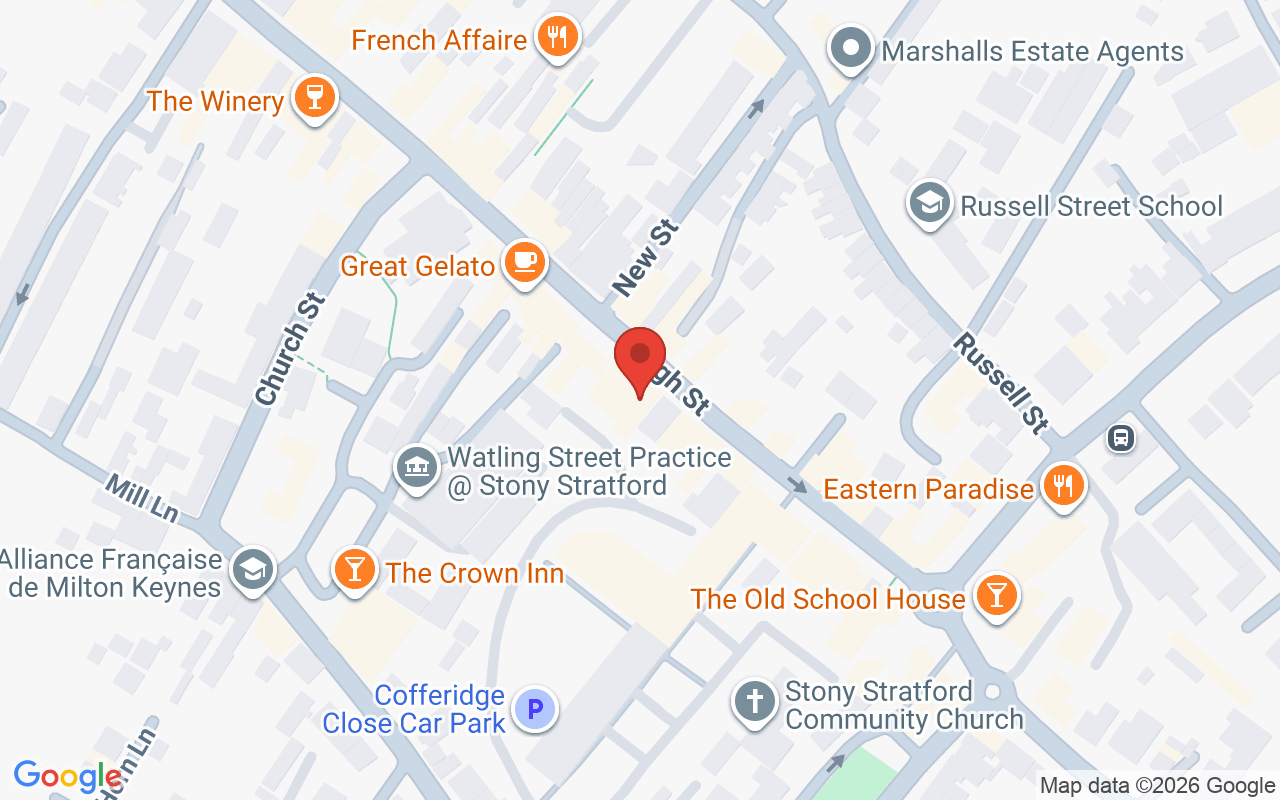 Map showing the location of Browns Hairdressing, Stony Stratford