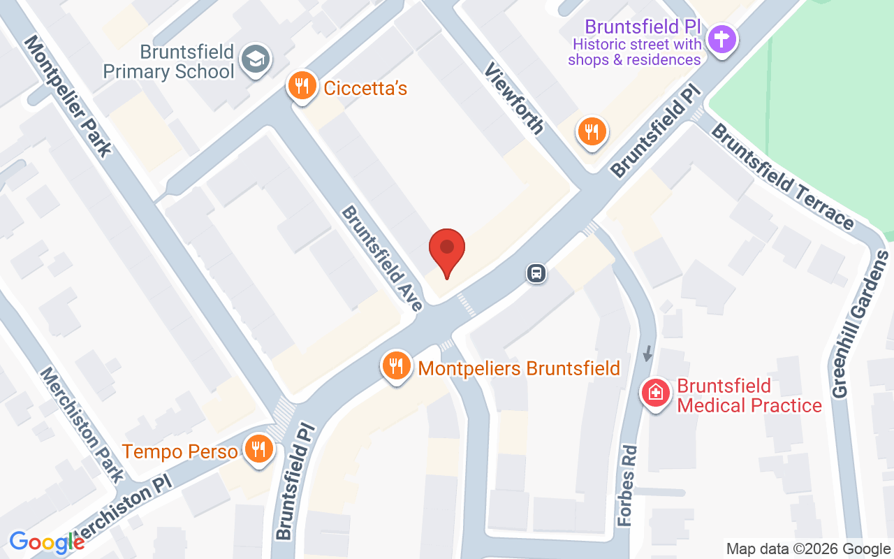 Map showing the location of Cheynes Hairdressing – 2 Bruntsfield Avenue