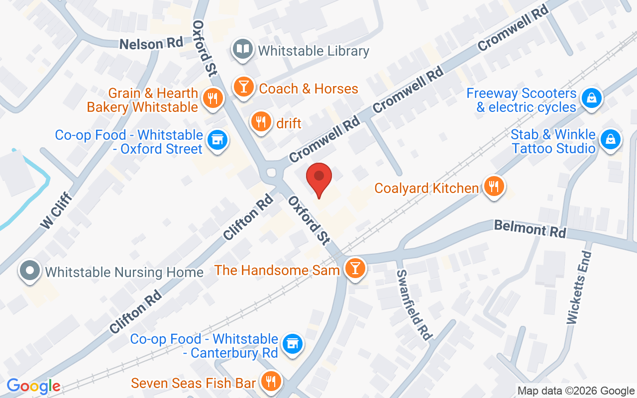 Map showing the location of Cloud Nine – Whitstable Salon