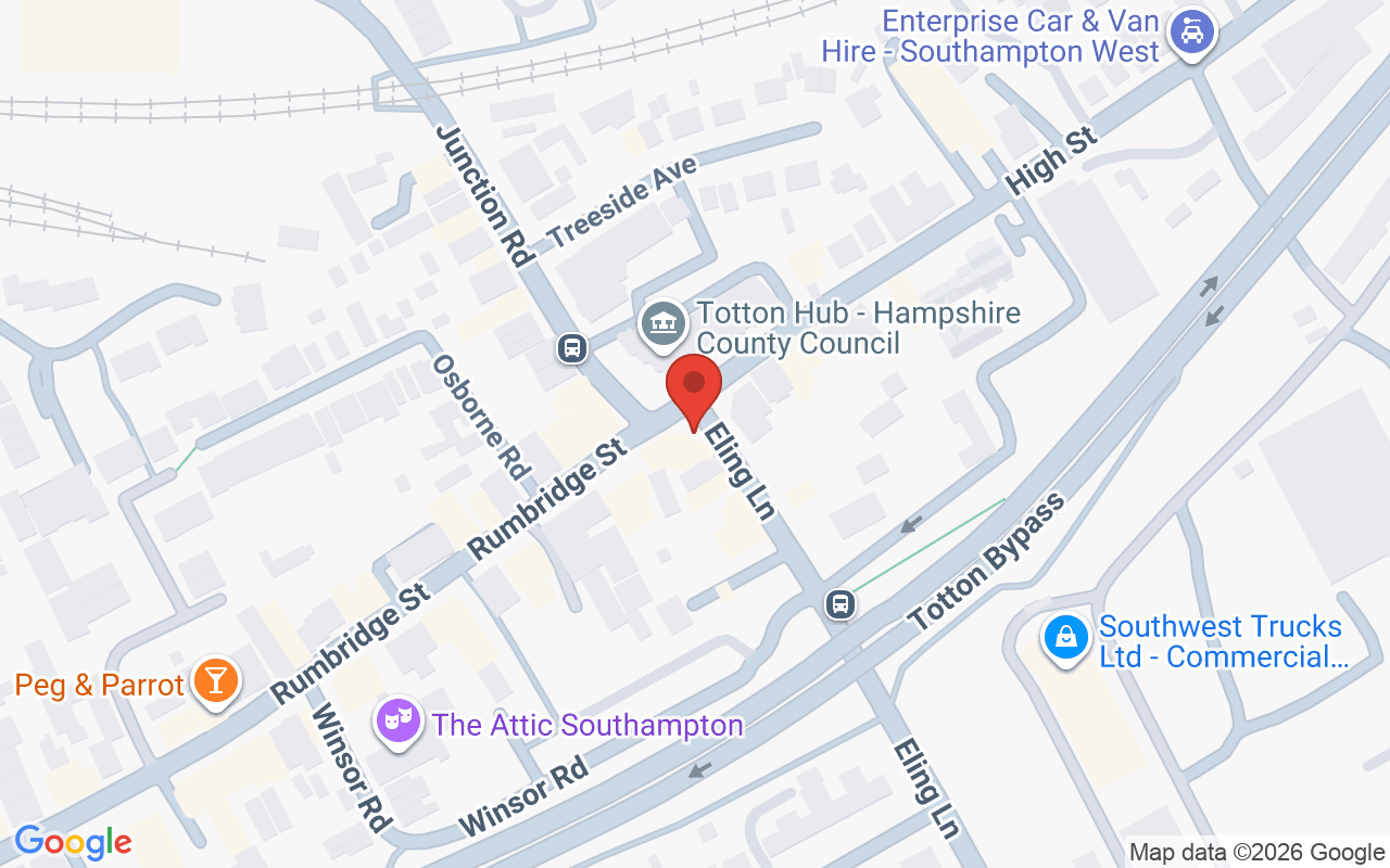 Map showing the location of Elegance Hairdressing Totton