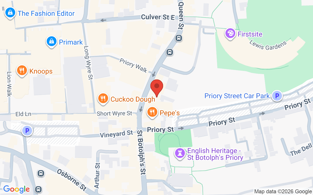 Map showing the location of Feathers Colchester