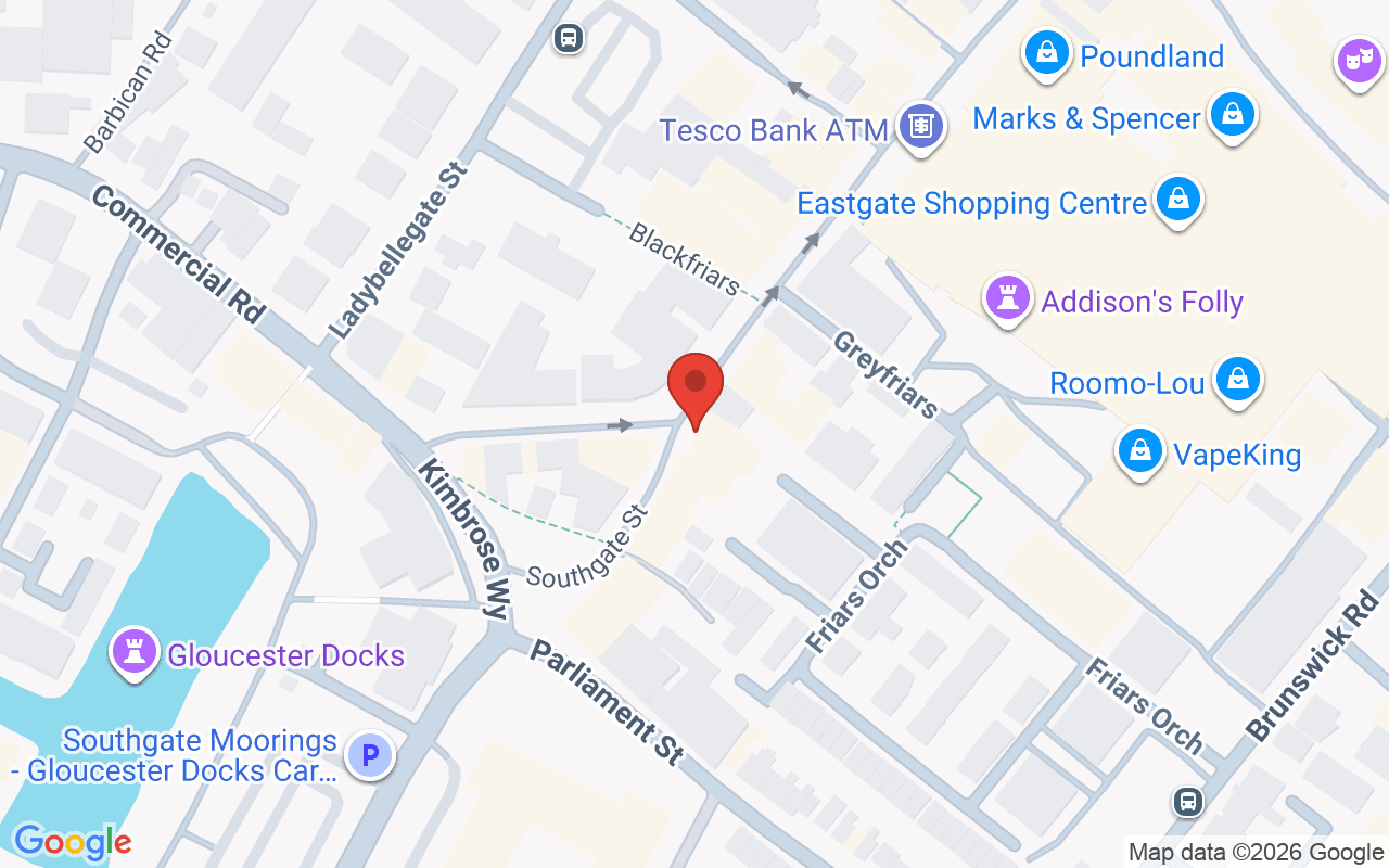 Map showing the location of Fringe Benefits, Hairdressing & La Bella Beauty Gloucester
