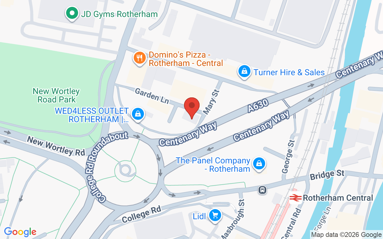 Map showing the location of Funky Divas Salons – Rotherham Old Town Hall