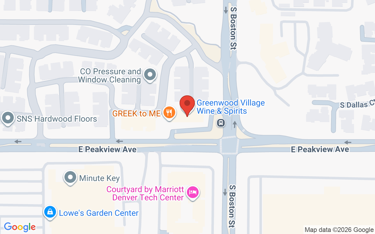 Map showing the location of Glo Extensions Denver