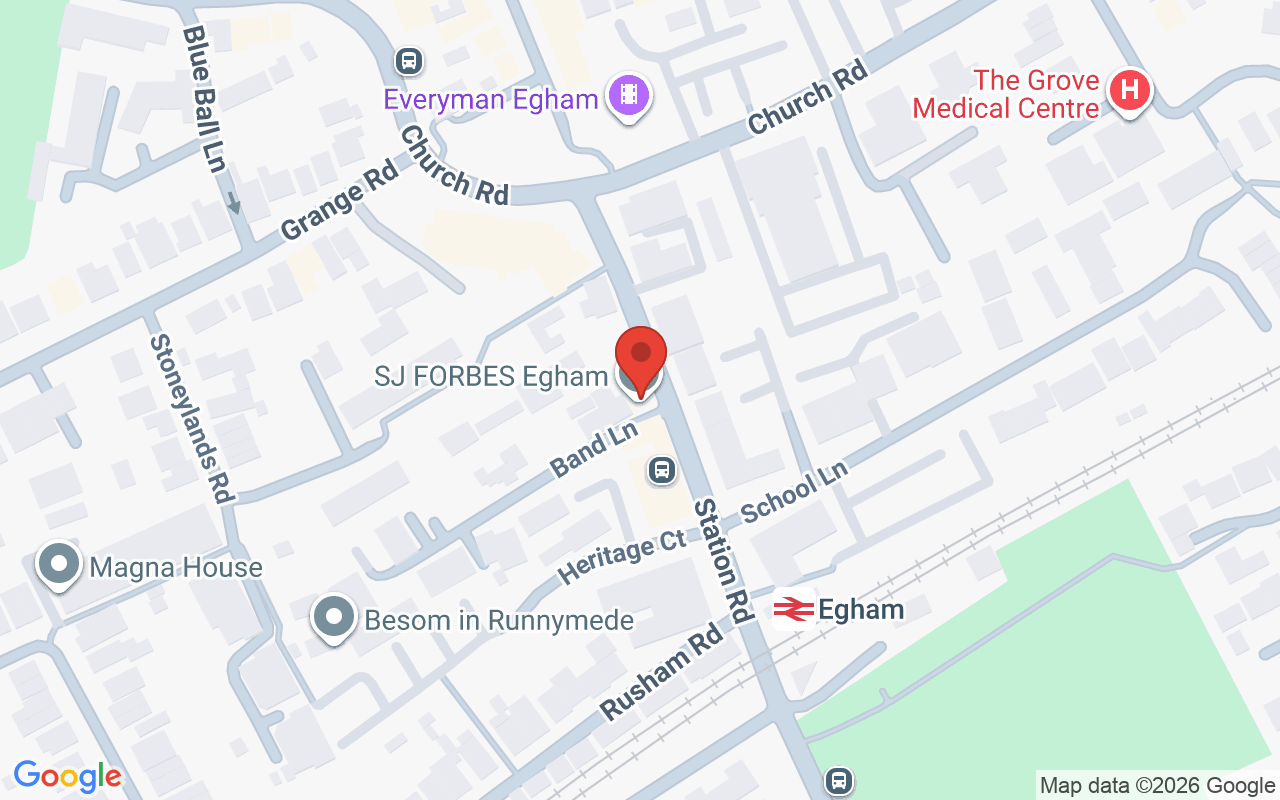 Map showing the location of S.J Forbes – Egham