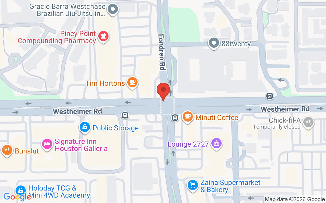 Map showing the location of Hair Extensions salon Houston