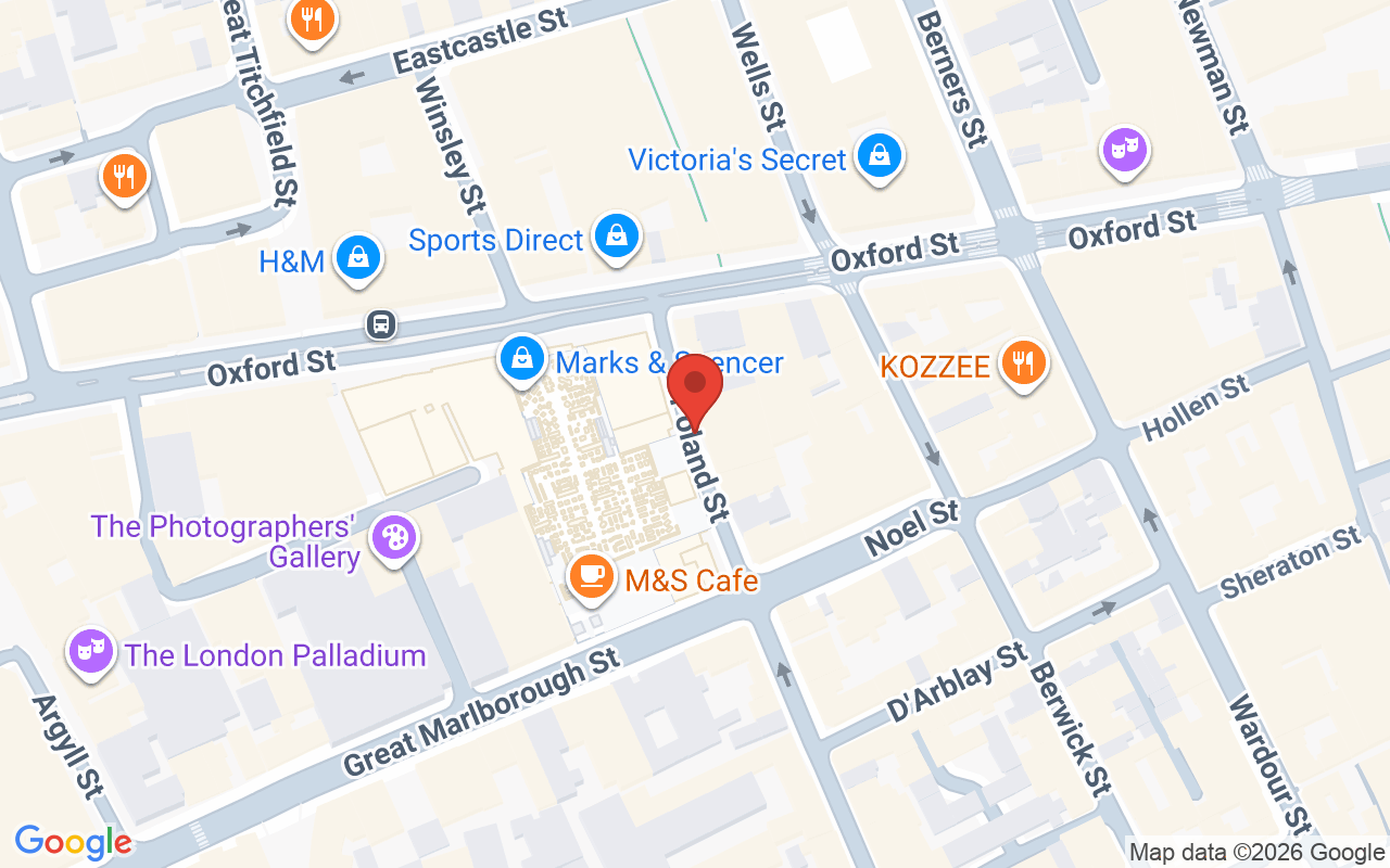 Map showing the location of Haringtons London, Soho