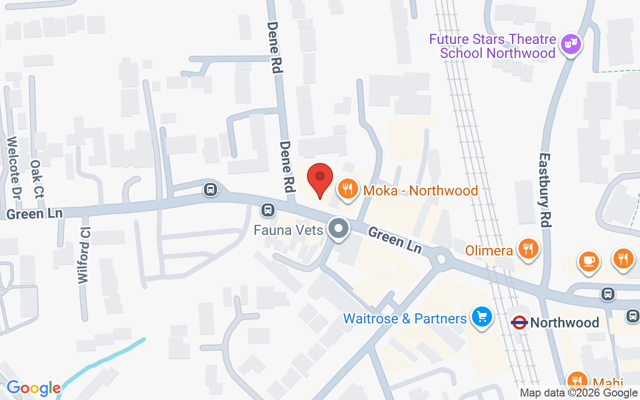 Map showing the location of Haringtons, Northwood
