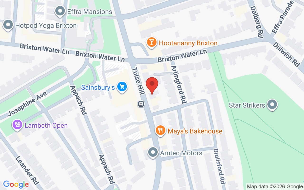 Map showing the location of Hype Coiffure – Brixton