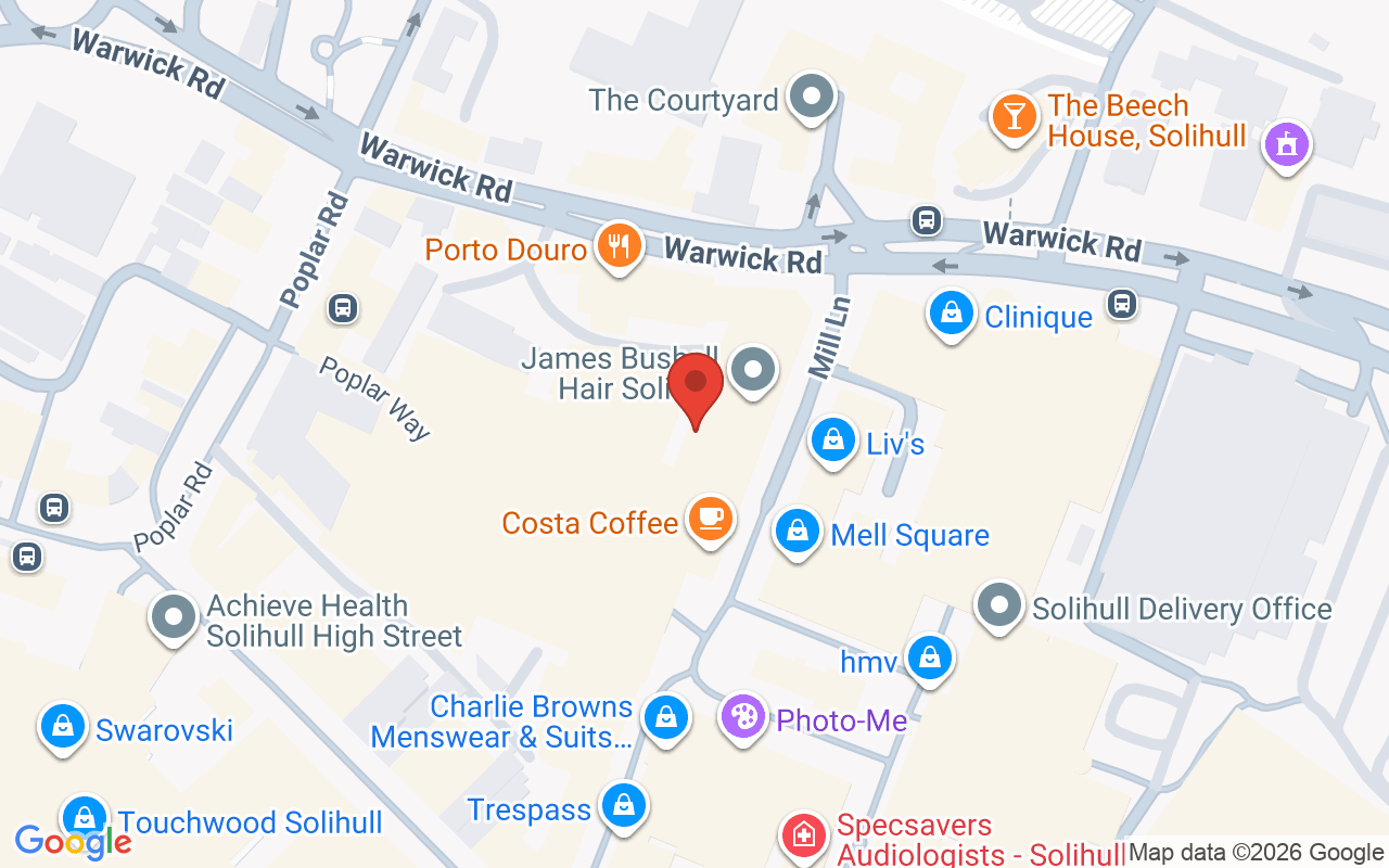 Map showing the location of JAMES BUSHELL SOLIHULL SALON