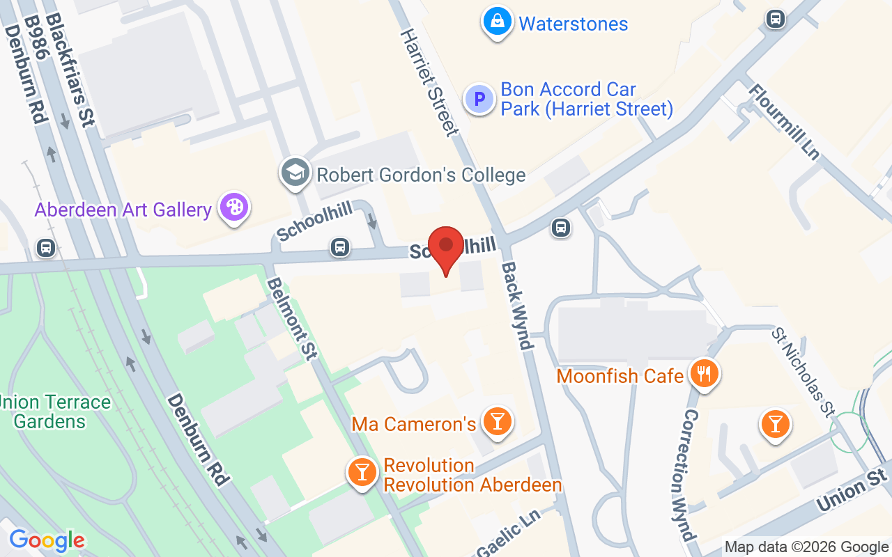 Map showing the location of James Duns House, Aberdeen