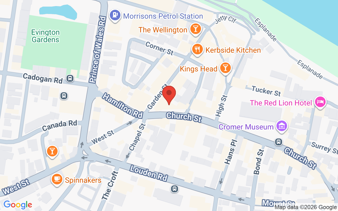 Map showing the location of John Olivers – Cromer