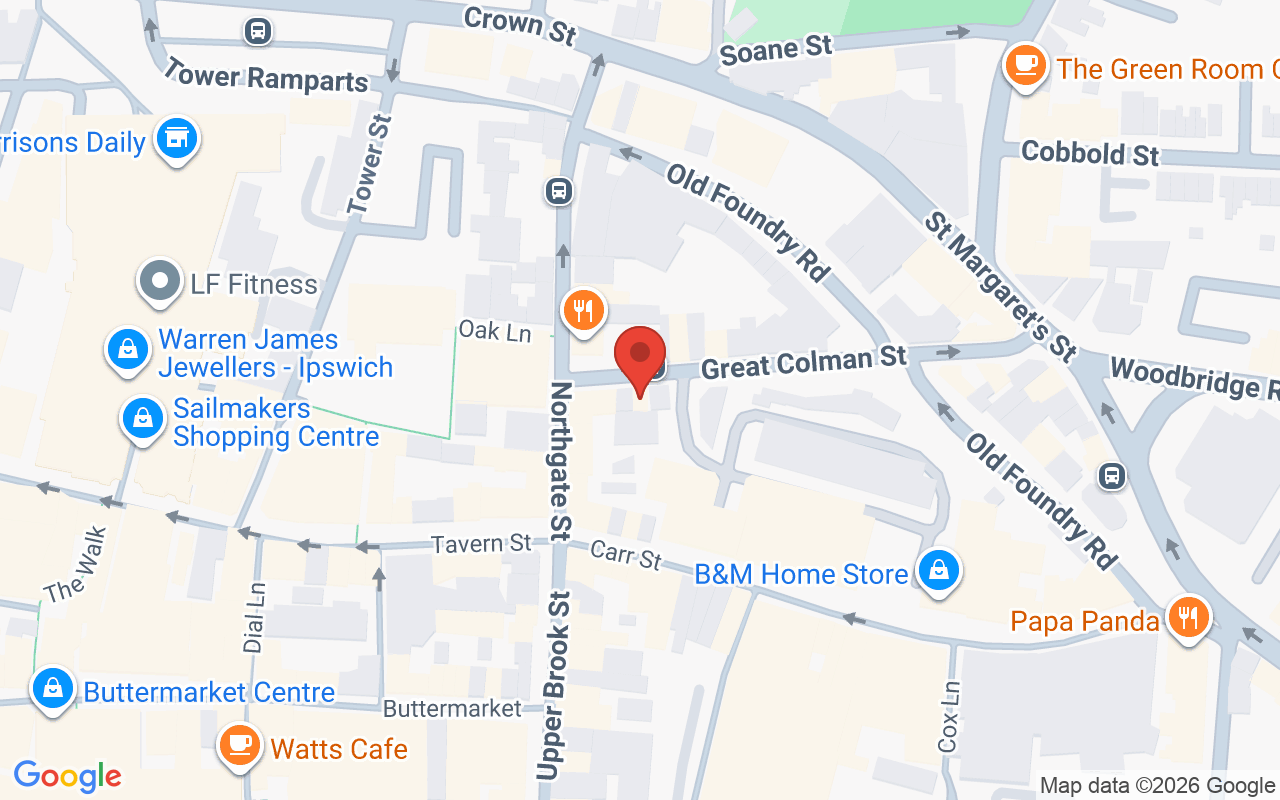 Map showing the location of John Olivers – Ipswich