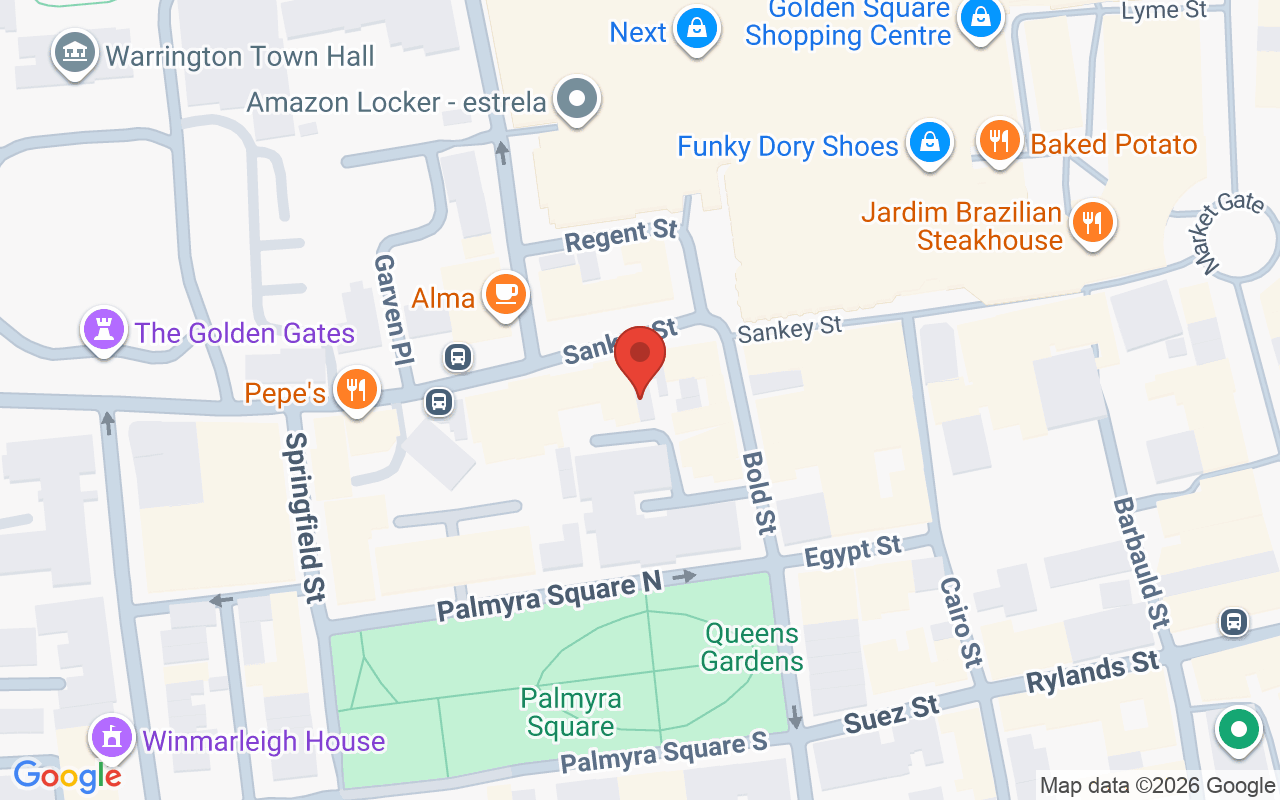 Map showing the location of Johnsons Hairdressing Sankey Street Warrington