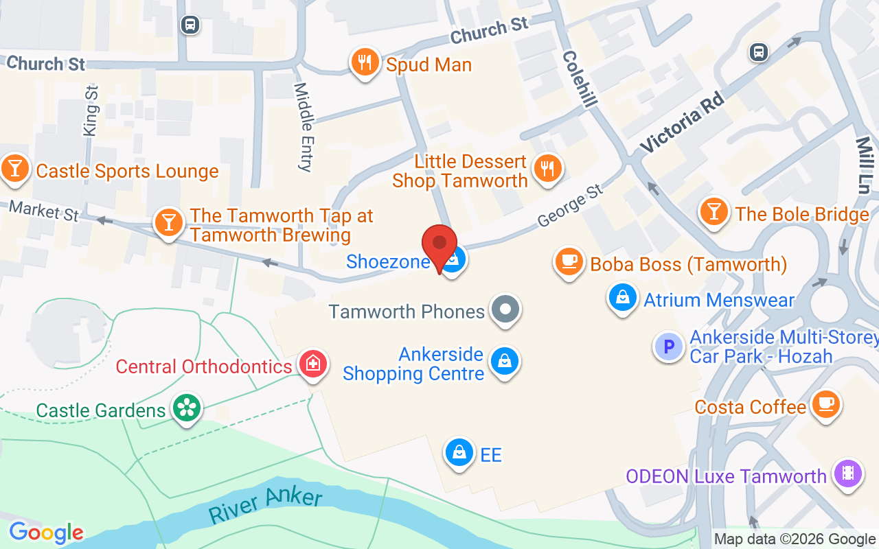 Map showing the location of Klair Beauty Salon Tamworth