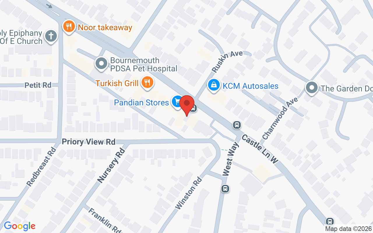Map showing the location of M E Hair Lounge – Bournemouth