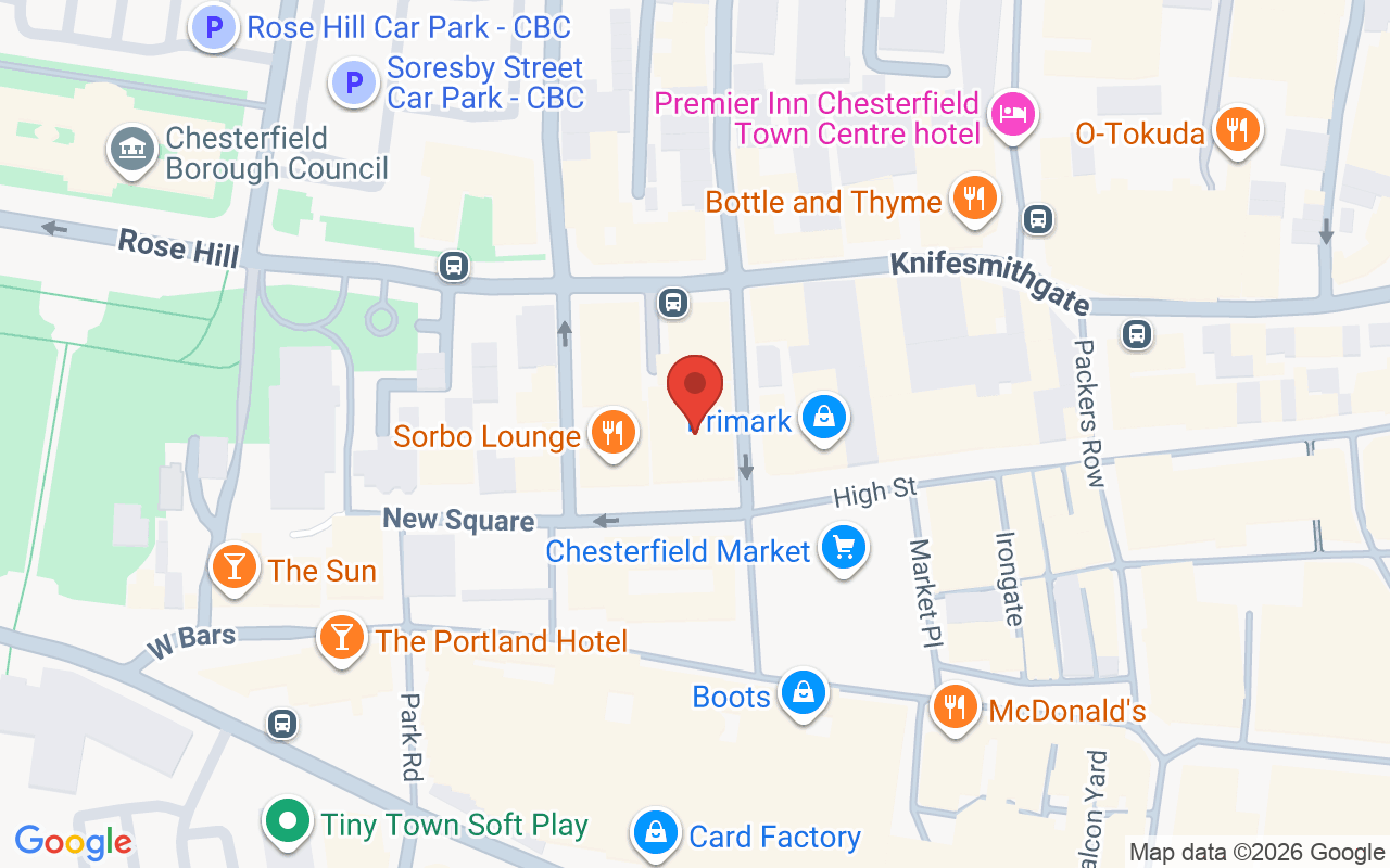 Map showing the location of Mark Leeson – Chesterfield