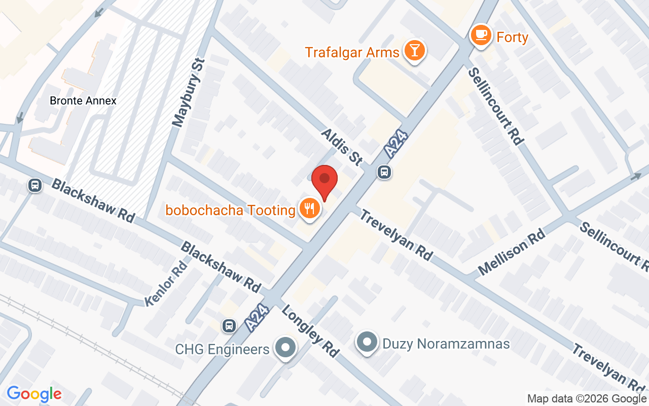 Map showing the location of Morris Roots – TOOTING BRANCH
