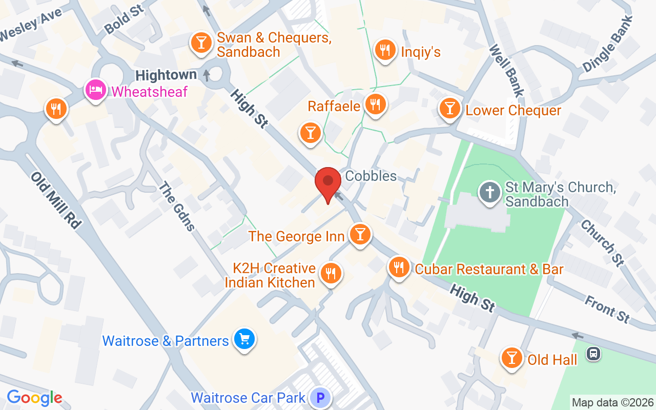 Map showing the location of Philip Lee Salon – Sandbach