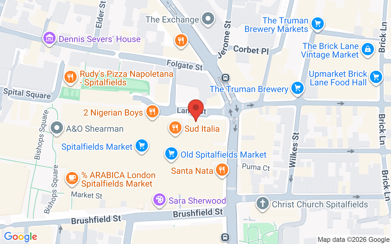 Map showing the location of Pimps & Pinups – London