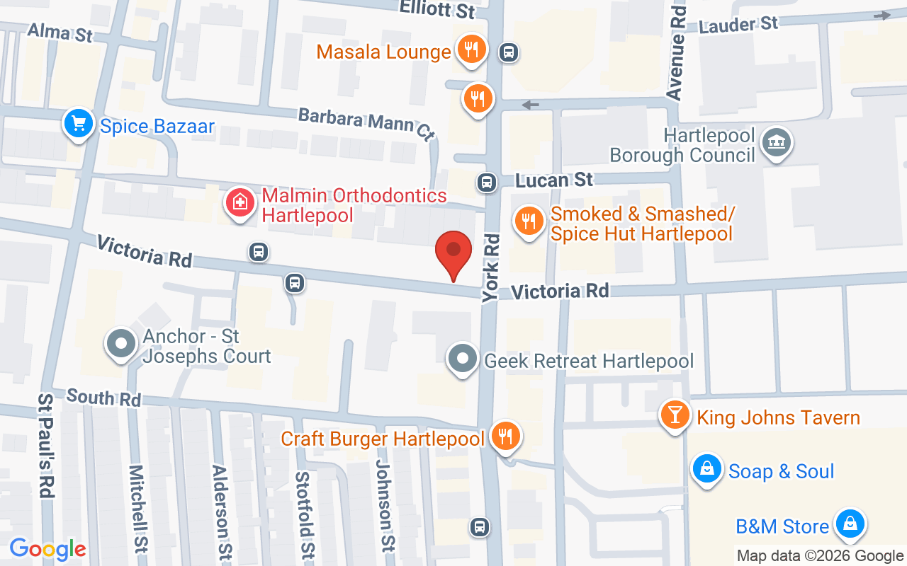 Map showing the location of Poppys Hartlepool