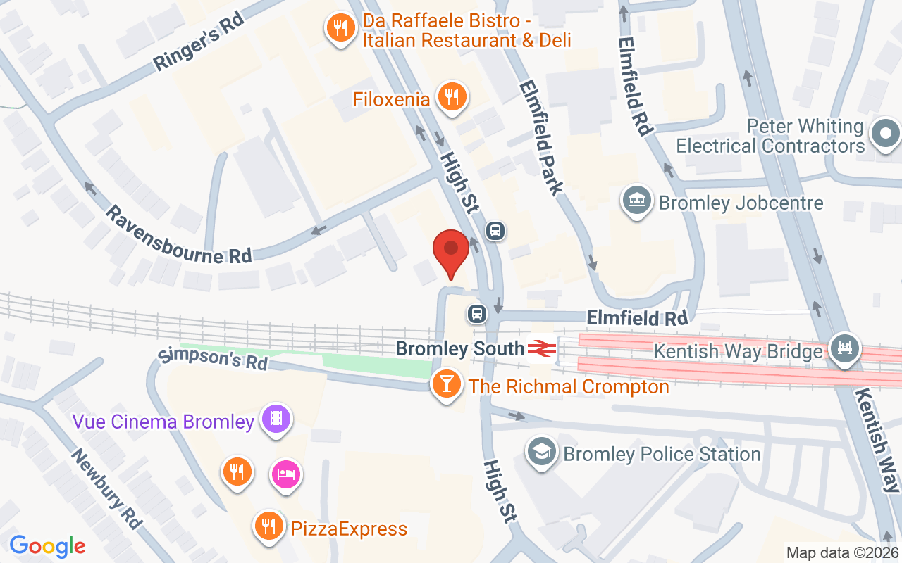 Map showing the location of Raw Hair Salons – Bromley