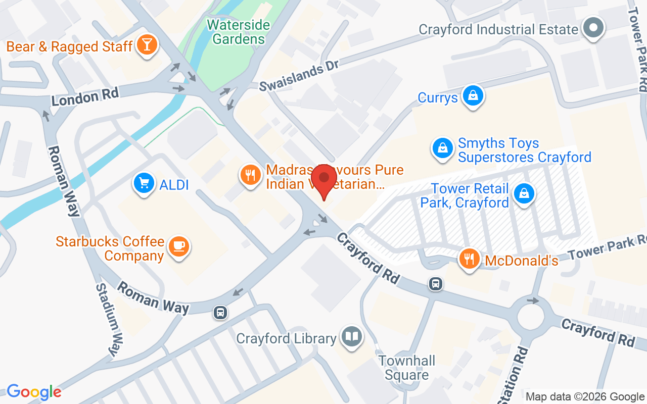 Map showing the location of Raw Hair Salons – Crayford