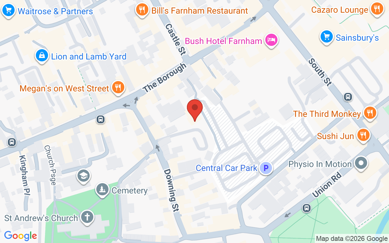 Map showing the location of Ruby Mane Hairdressing, Farnham Surrey