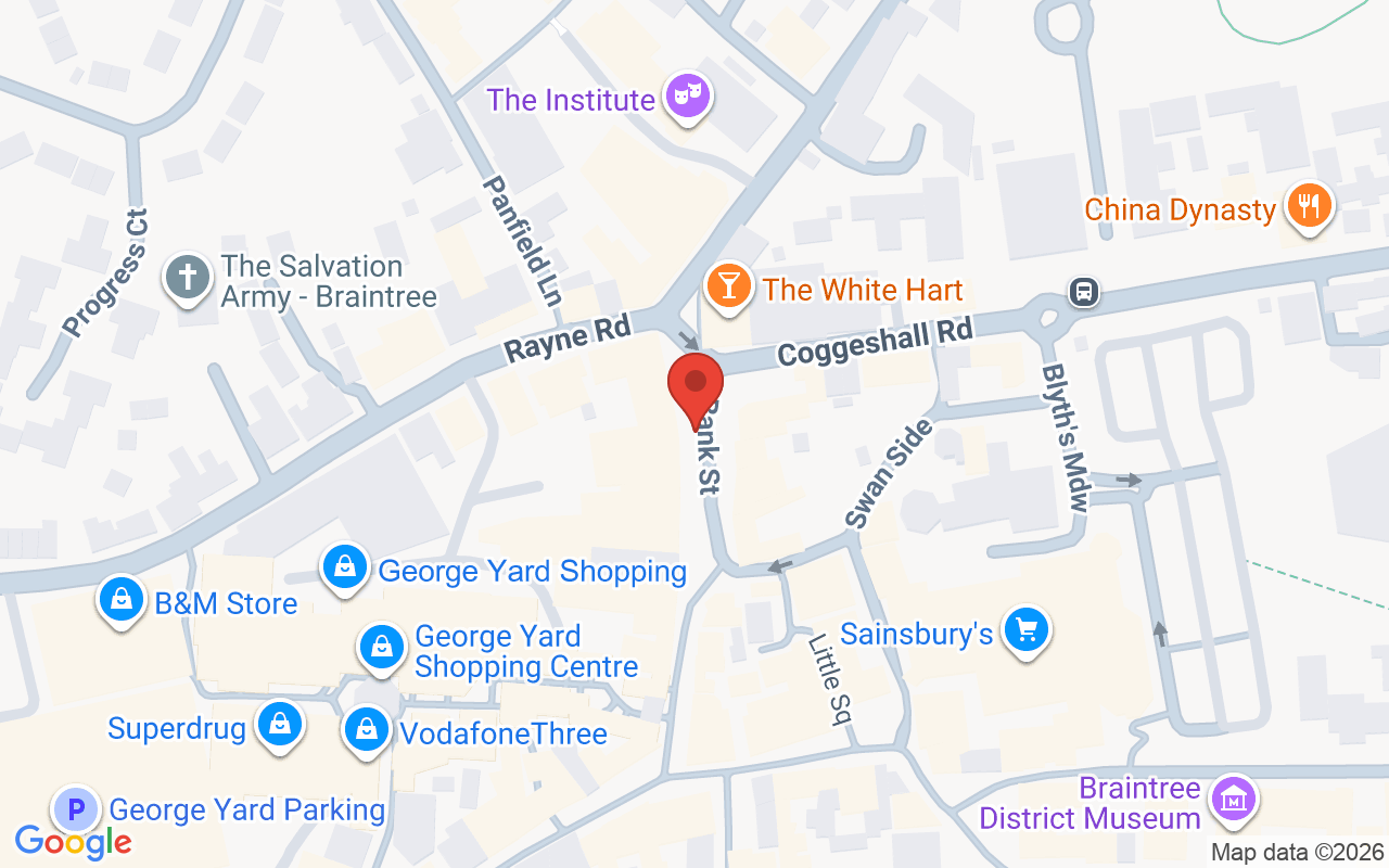 Map showing the location of Salon Central BRAINTREE