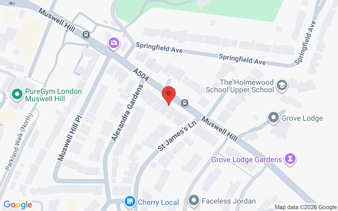 Map showing the location of Sanrizz Muswell Hill