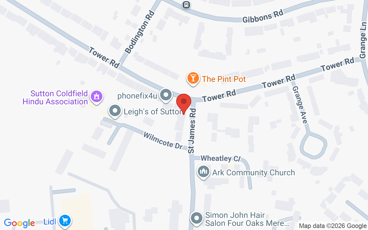 Map showing the location of Simon John Hair Salon, Four Oaks