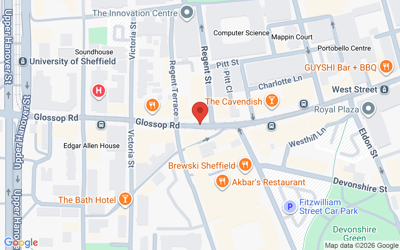 Map showing the location of The Avenue Hair Sheffield UK
