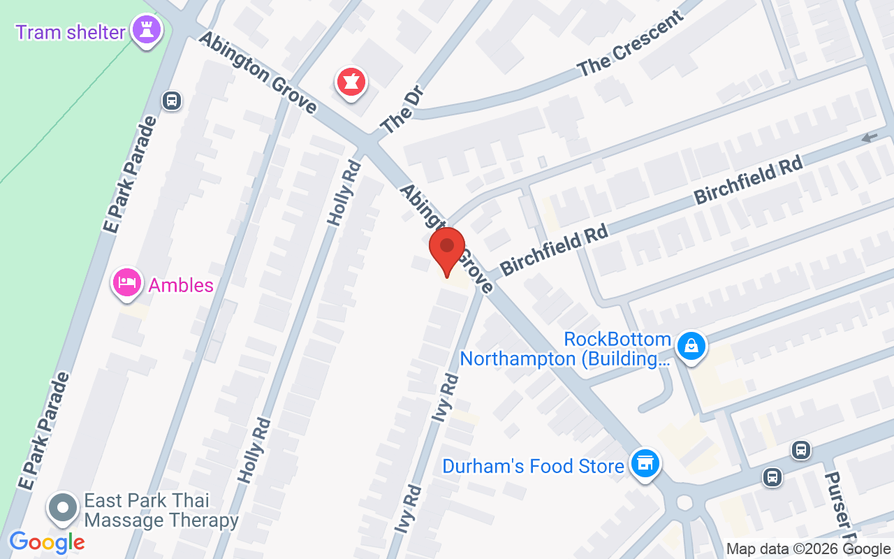 Map showing the location of The Cutting Rooms – Abington Grove Salon