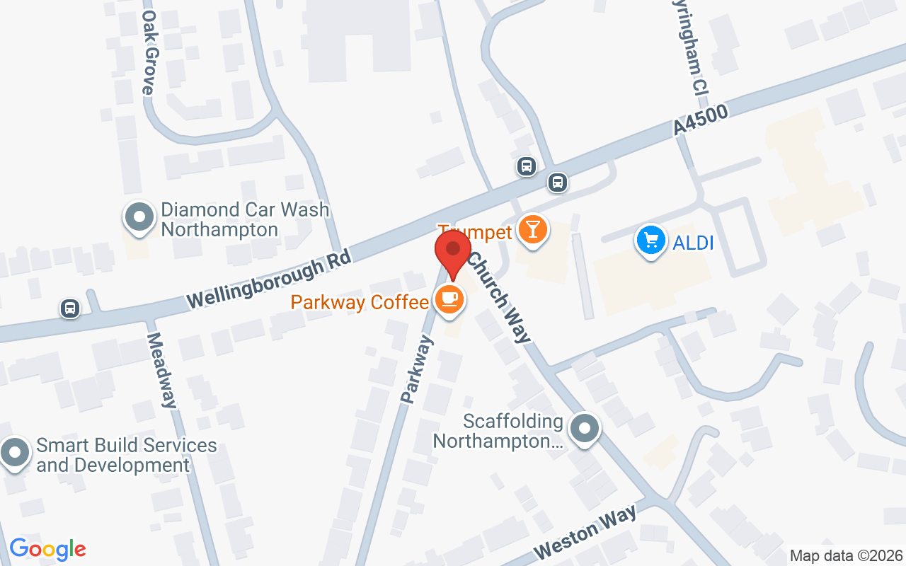 Map showing the location of The Cutting Rooms – Weston Favell Salon