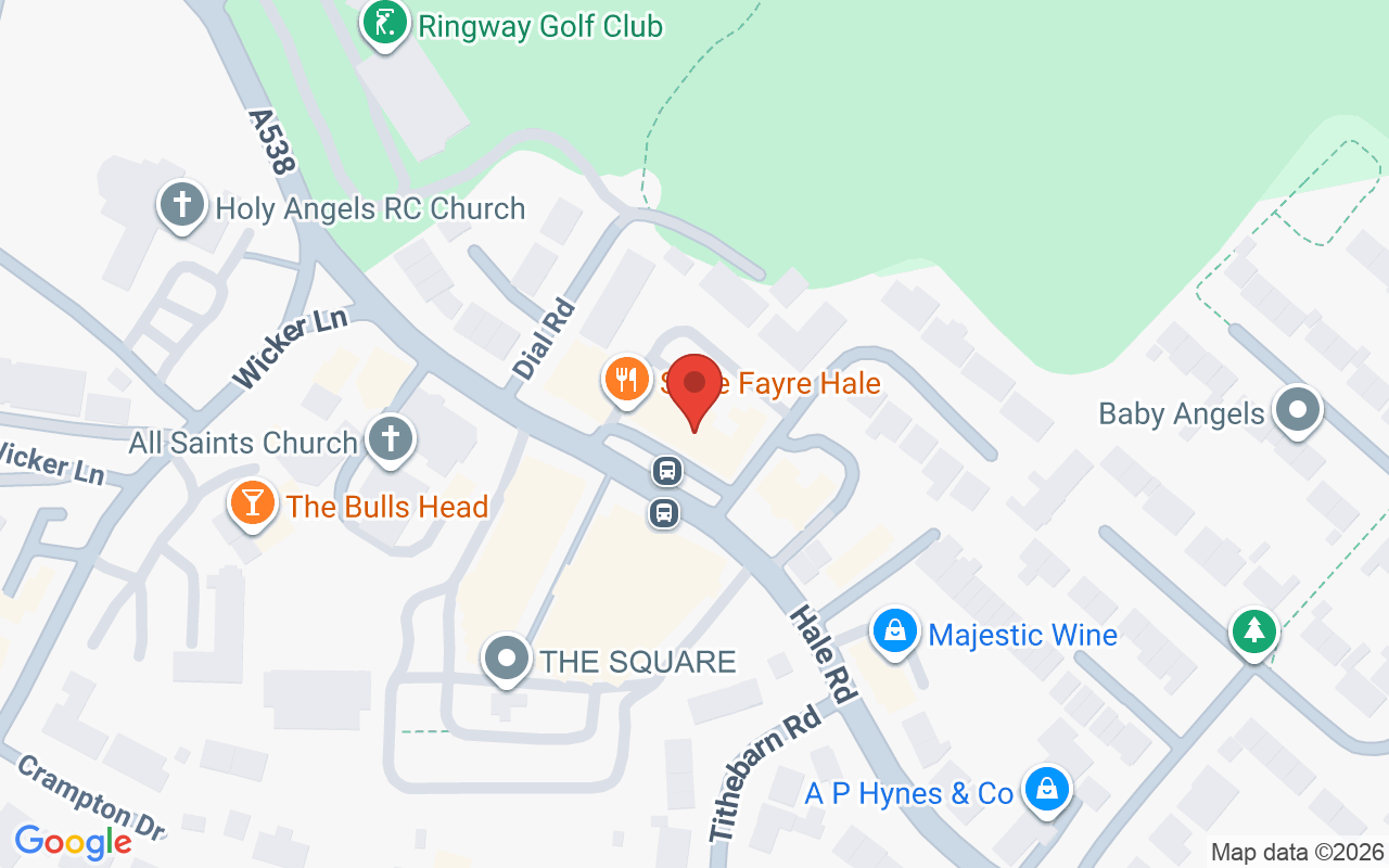 Map showing the location of Tranquil Spa Hale Barns
