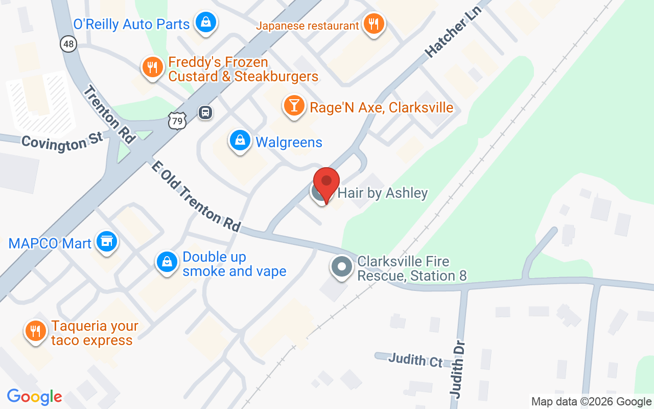 Map showing the location of Trendsetters Salon Clarksville, TN