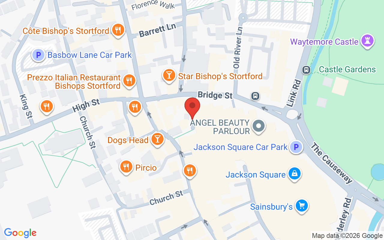 Map showing the location of Urban Spa, Bishop’s Stortford
