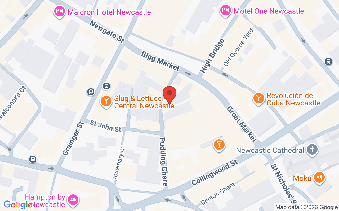 Map showing the location of Voodoo Rooms, Newcastle upon Tyne